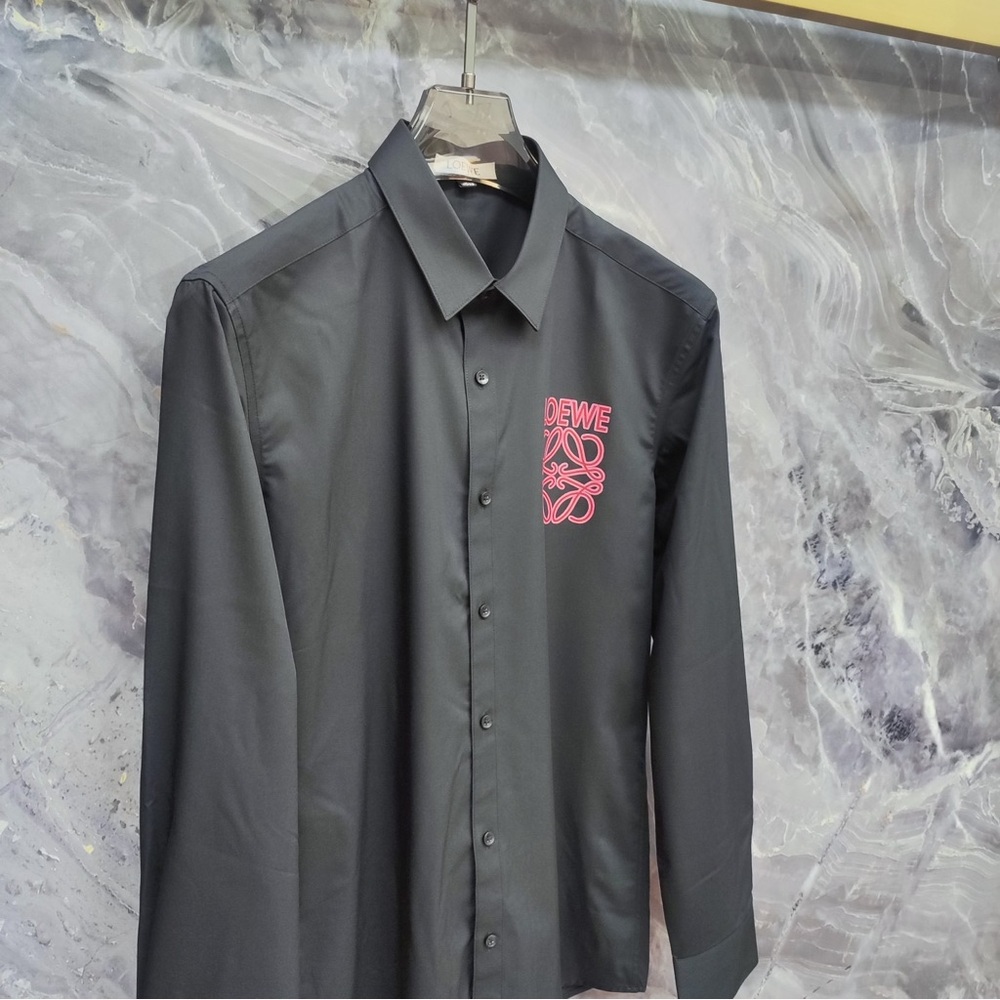 Loewe Black Men's Logo Button-Up Shirt with Pink
Accent